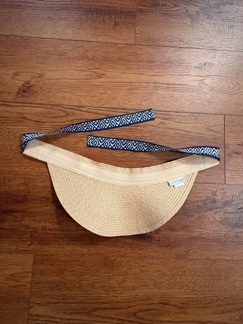 Sea & Grass Straw Visor Navy Ribbon Tie Coastal Preppy Sun Hat